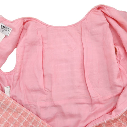 Chanel 1997 Sleeveless Dress Tweed Check Pink #42