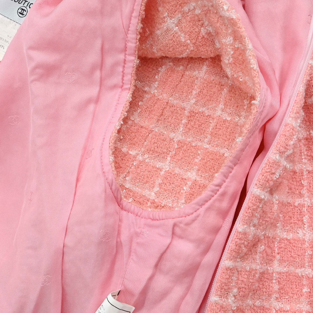 Chanel 1997 Sleeveless Dress Tweed Check Pink #42