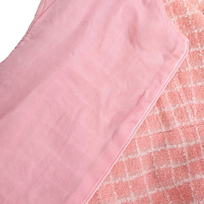 Chanel 1997 Sleeveless Dress Tweed Check Pink #42