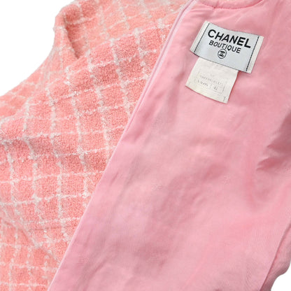 Chanel 1997 Sleeveless Dress Tweed Check Pink #42