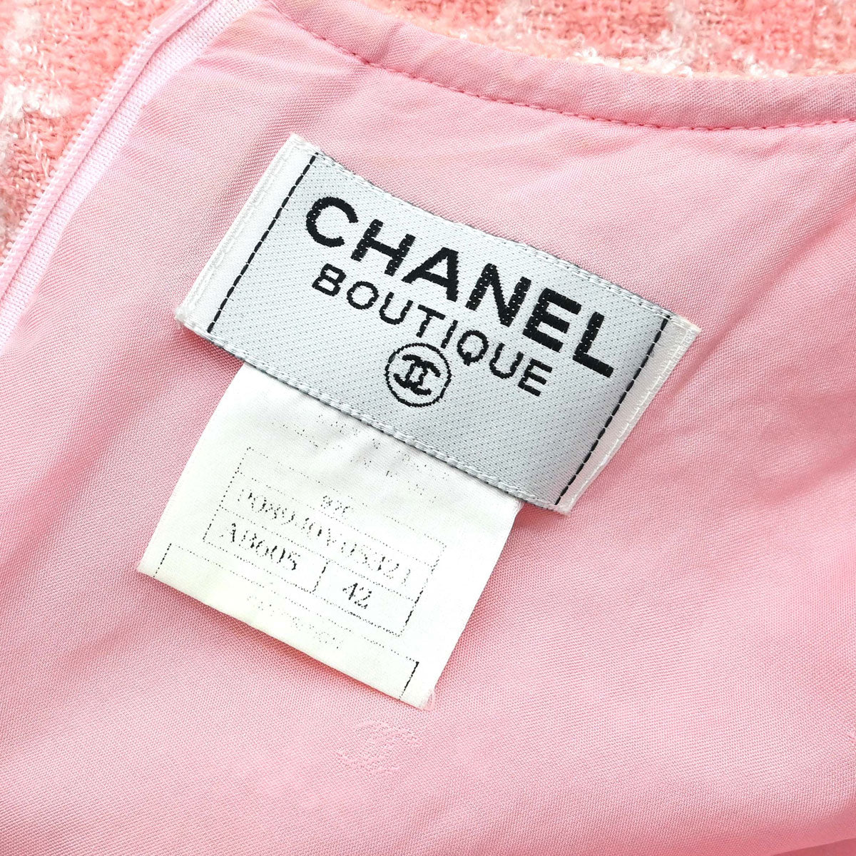 Chanel 1997 Sleeveless Dress Tweed Check Pink #42