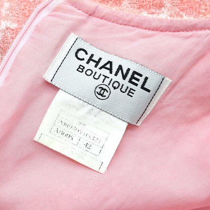 Chanel 1997 Sleeveless Dress Tweed Check Pink #42