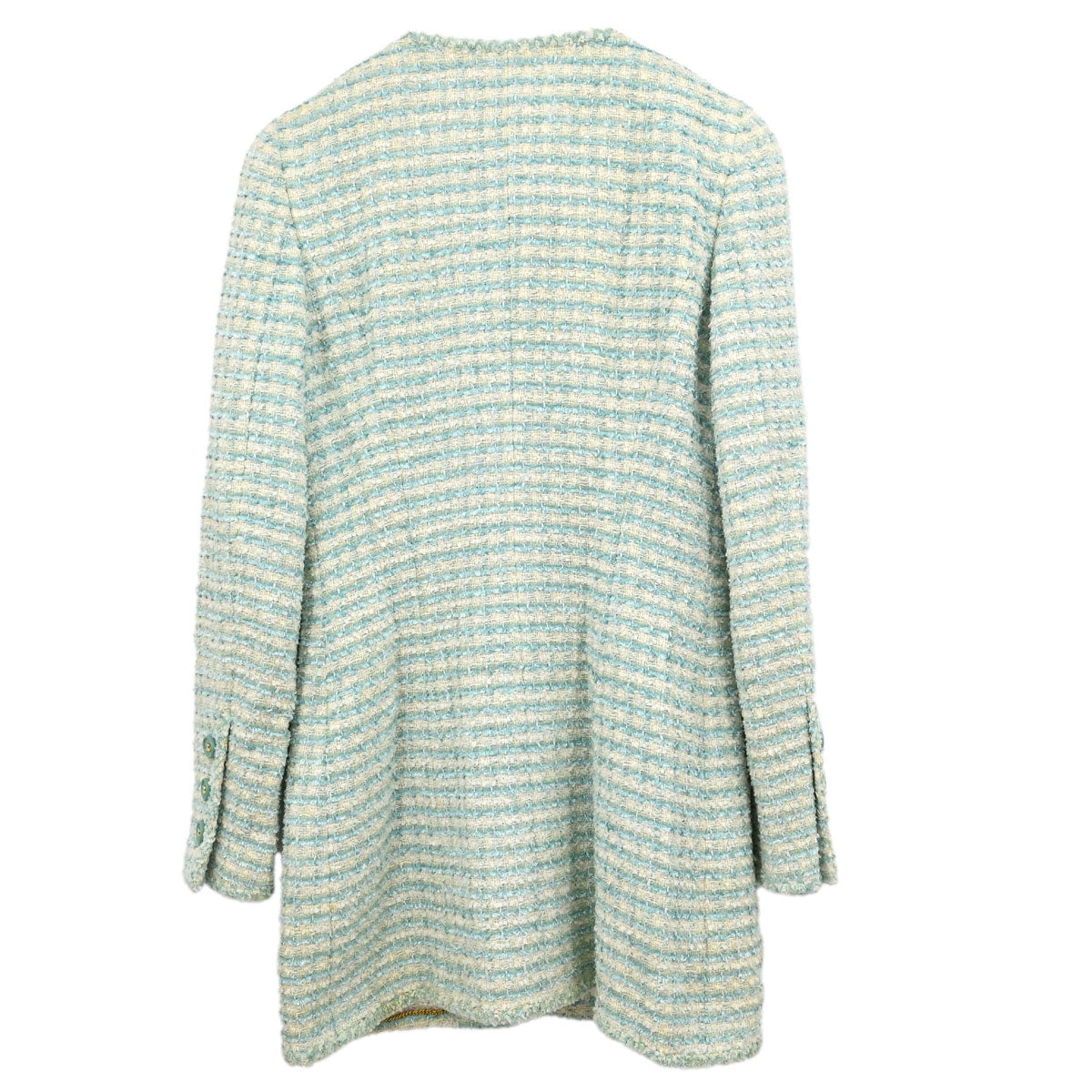 Chanel 1997 Striped Collarless Tweed Jacket Light Blue #38