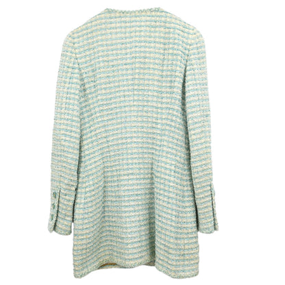 Chanel 1997 Striped Collarless Tweed Jacket Light Blue #38