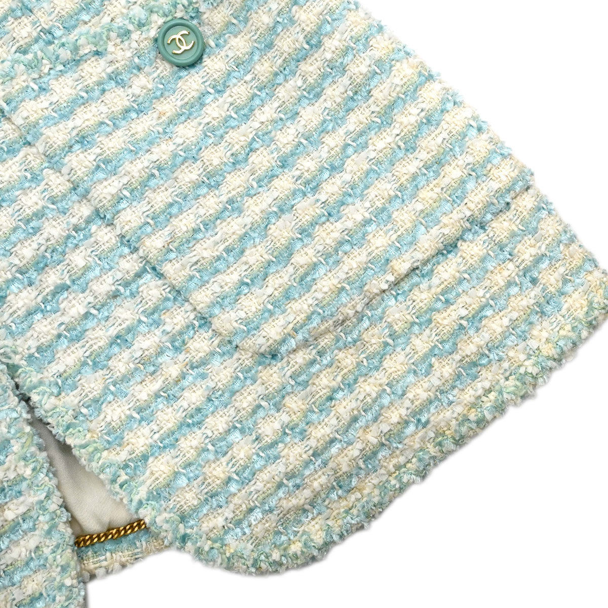 Chanel 1997 Striped Collarless Tweed Jacket Light Blue #38