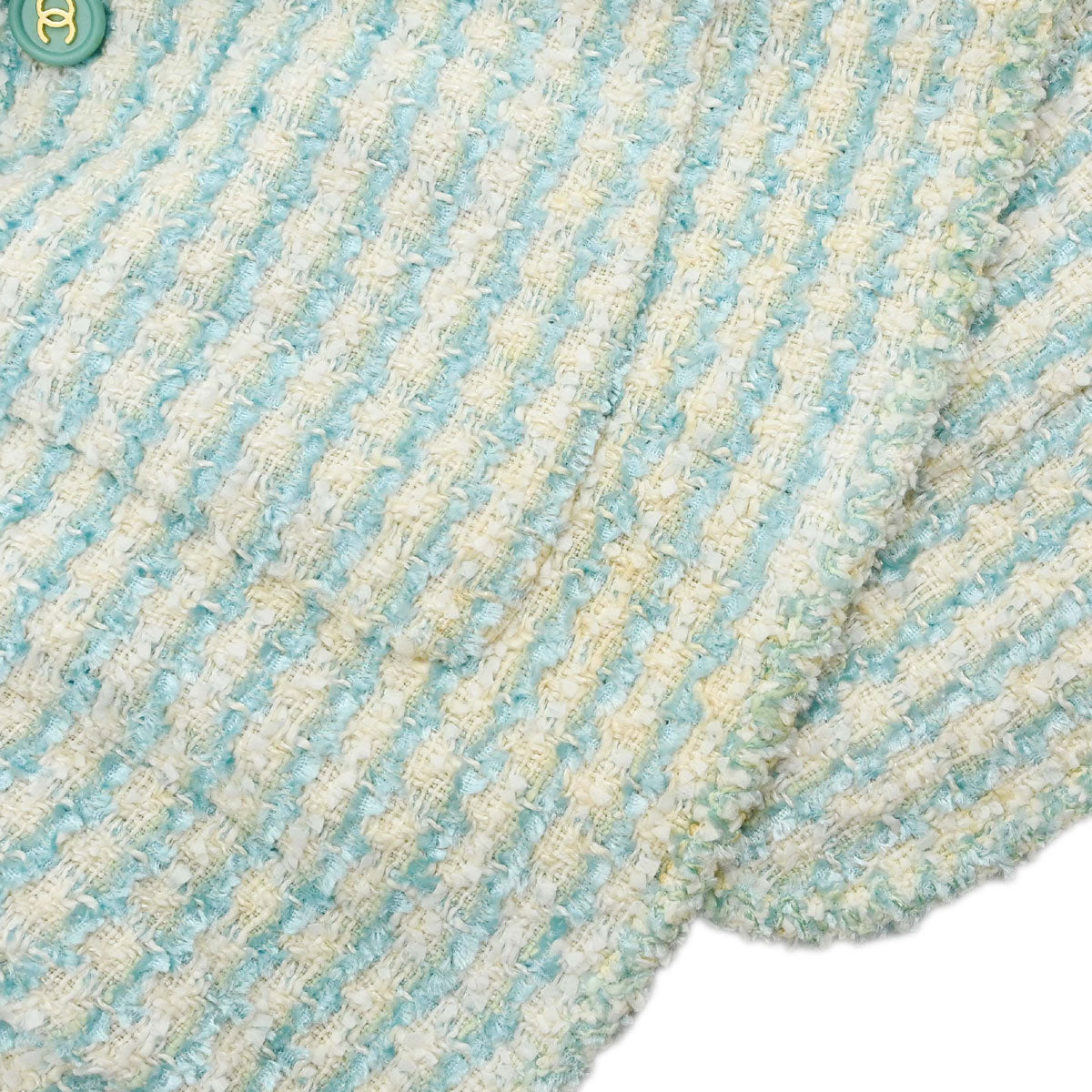 Chanel 1997 Striped Collarless Tweed Jacket Light Blue #38