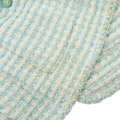 Chanel 1997 Striped Collarless Tweed Jacket Light Blue #38