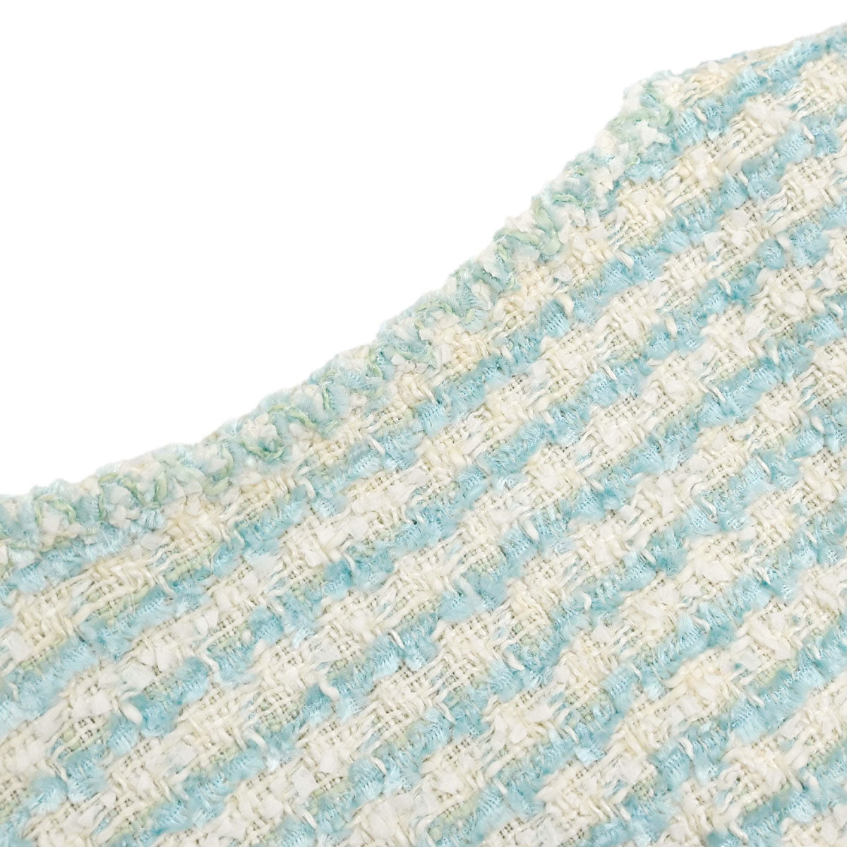 Chanel 1997 Striped Collarless Tweed Jacket Light Blue #38