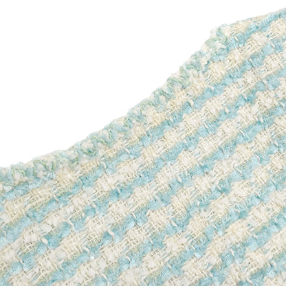 Chanel 1997 Striped Collarless Tweed Jacket Light Blue #38