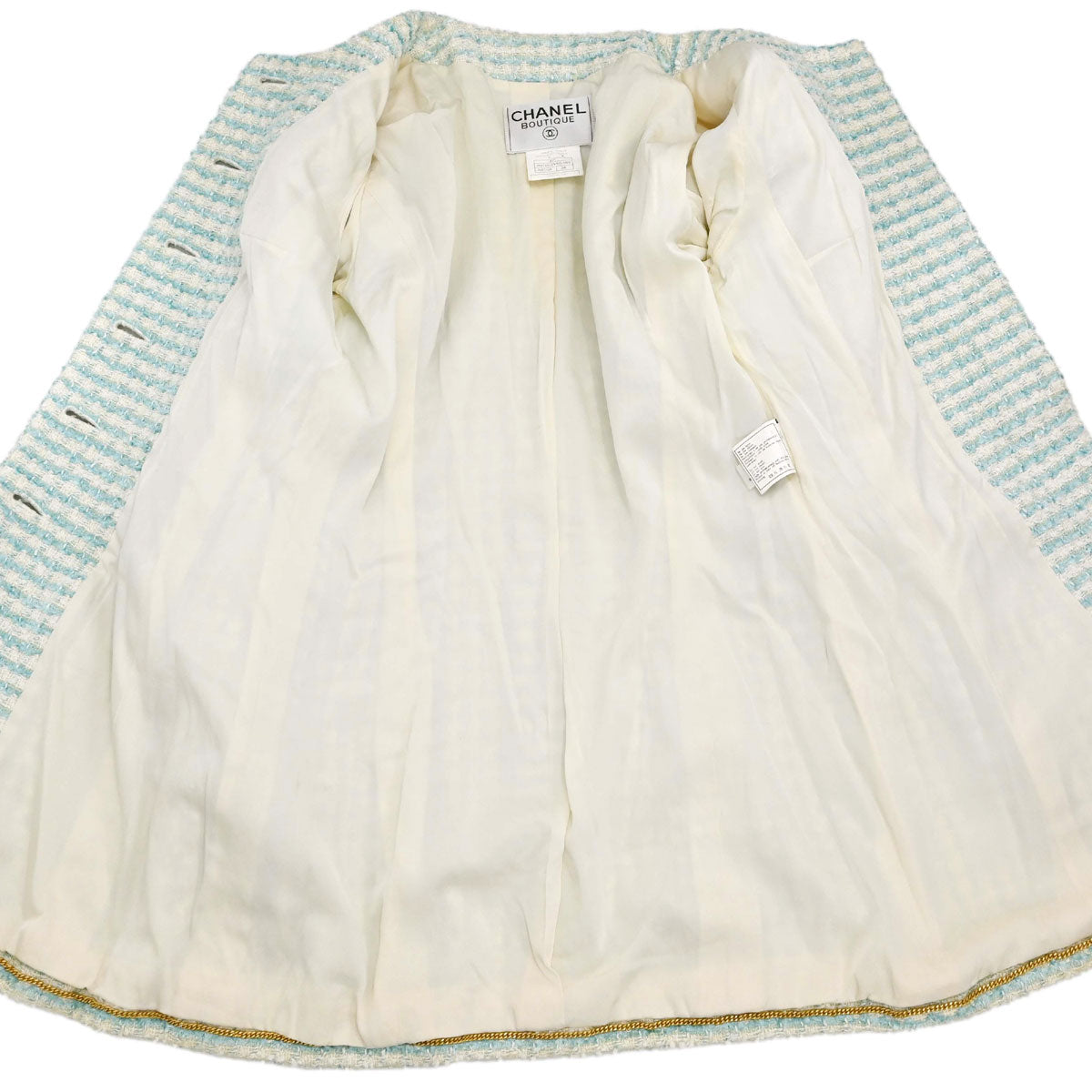 Chanel 1997 Striped Collarless Tweed Jacket Light Blue #38