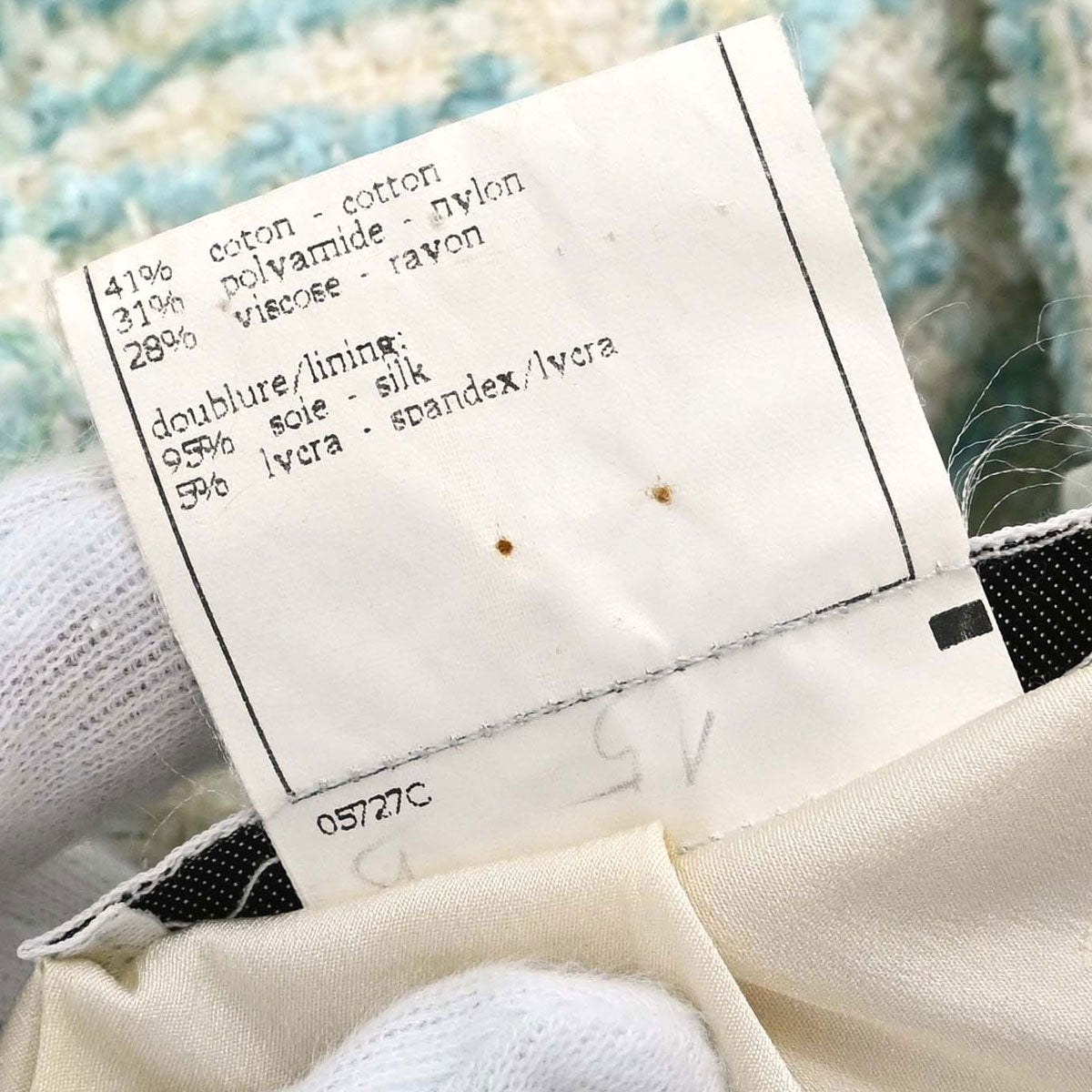 Chanel 1997 Striped Collarless Tweed Jacket Light Blue #38