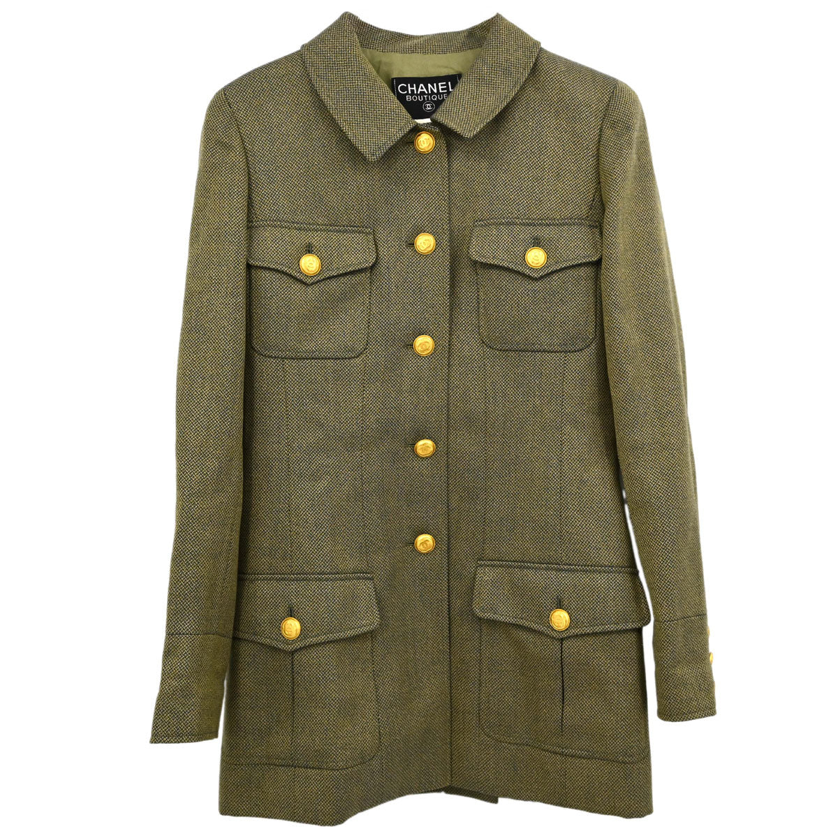 Chanel 1996 Tweed Jacket Khaki #38