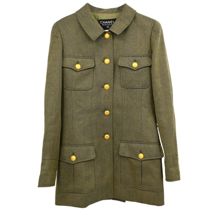 Chanel 1996 Tweed Jacket Khaki #38