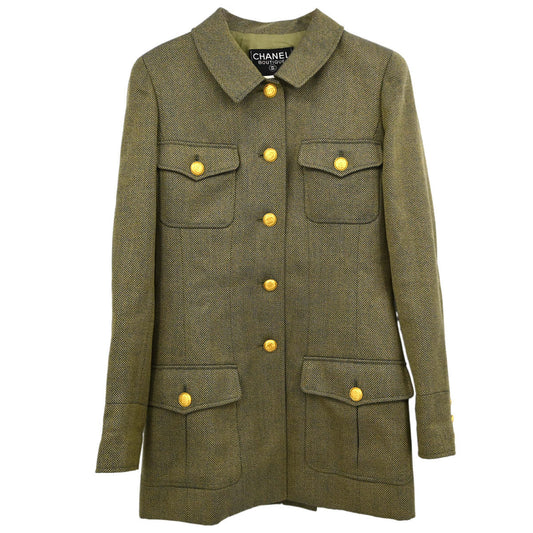 Chanel 1996 Tweed Jacket Khaki #38