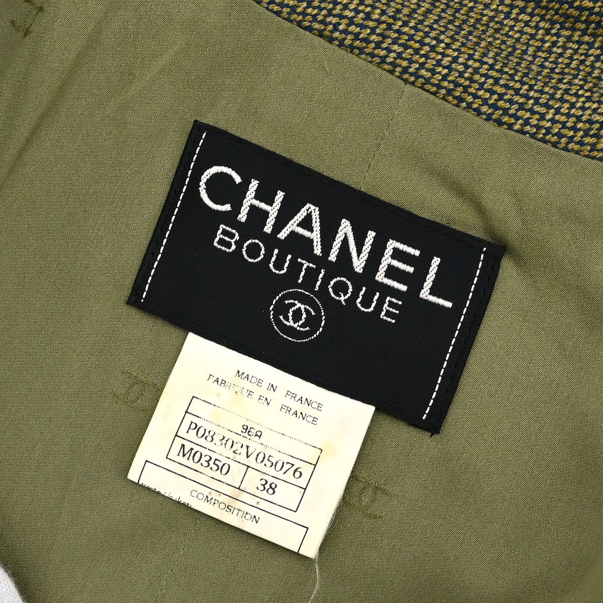 Chanel 1996 Tweed Jacket Khaki #38