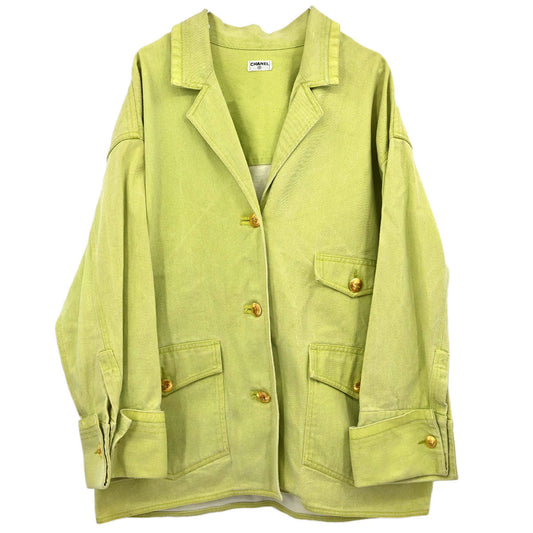 Chanel Single Breasted Jacket Denim Light Green