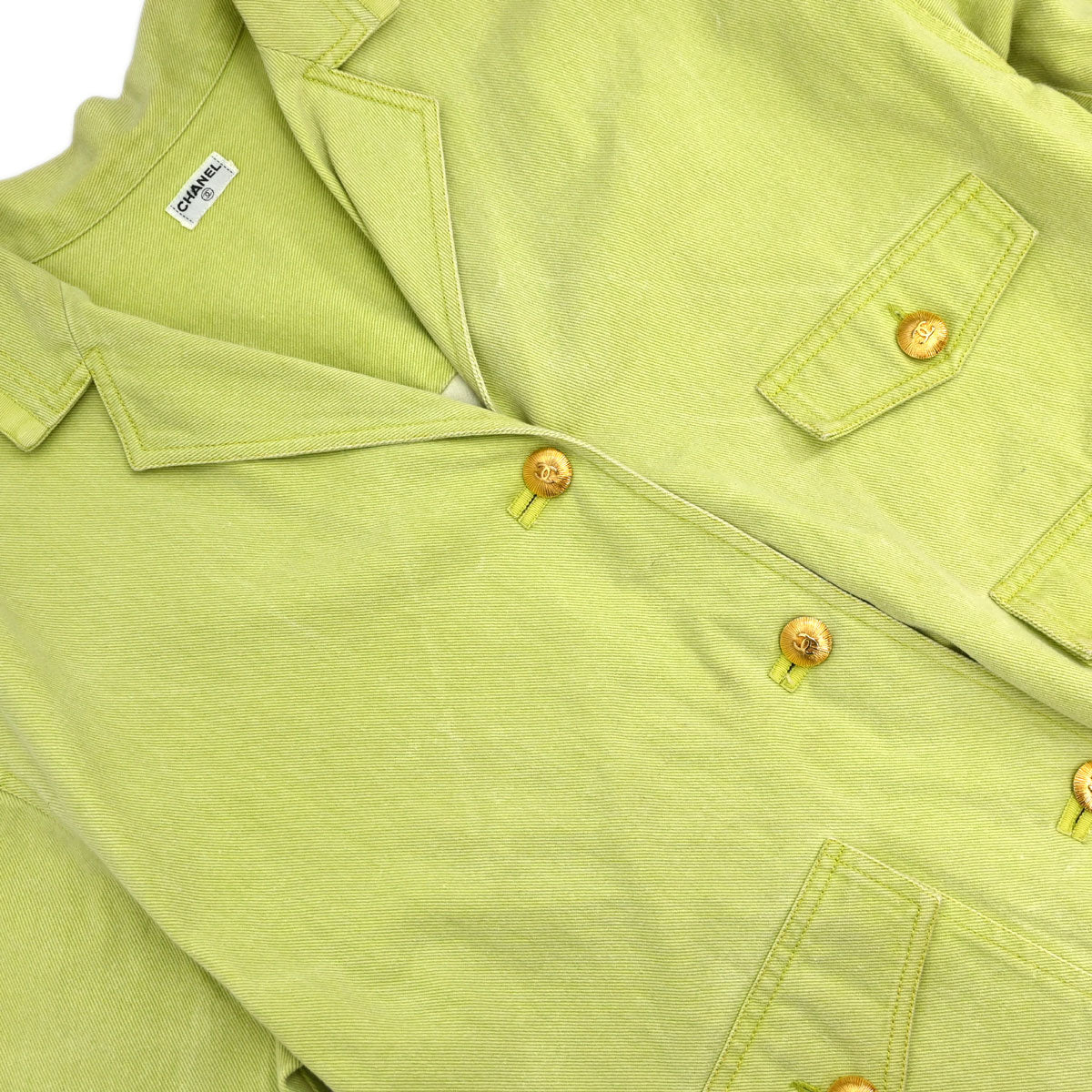 Chanel Single Breasted Jacket Denim Light Green