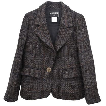 Chanel 2002 Single Breasted Tweed Jacket Black #38