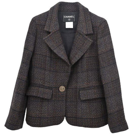 Chanel 2002 Single Breasted Tweed Jacket Black #38