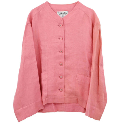 Chanel 1996 Collarless Linen Jacket Pink #40