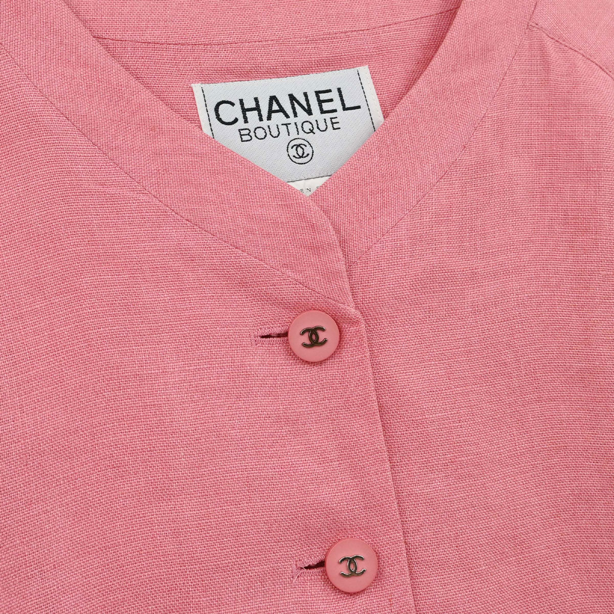 Chanel 1996 Collarless Linen Jacket Pink #40