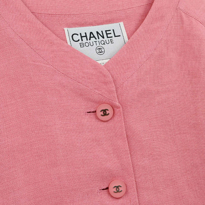 Chanel 1996 Collarless Linen Jacket Pink #40