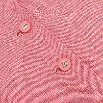 Chanel 1996 Collarless Linen Jacket Pink #40