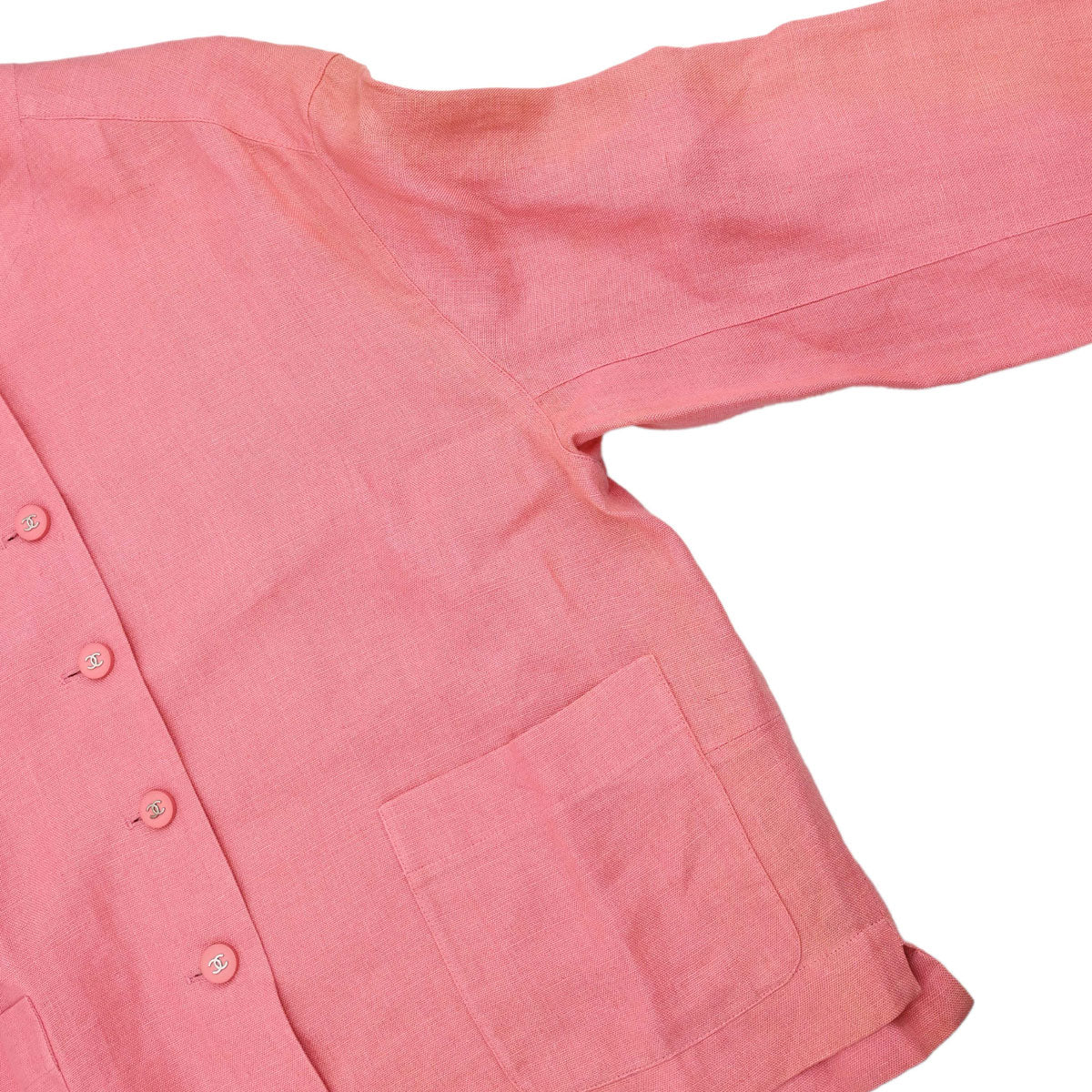 Chanel 1996 Collarless Linen Jacket Pink #40