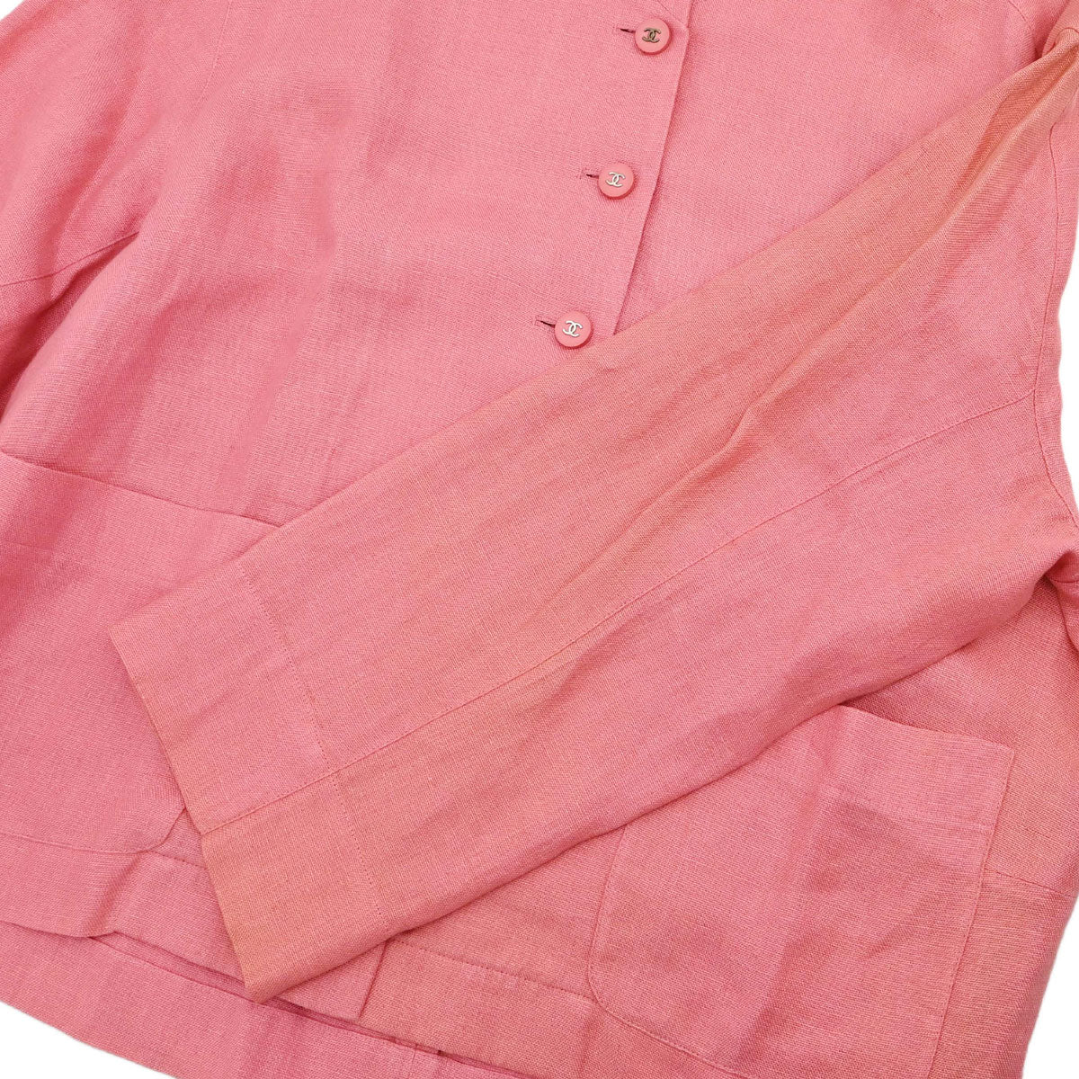 Chanel 1996 Collarless Linen Jacket Pink #40