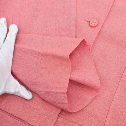 Chanel 1996 Collarless Linen Jacket Pink #40