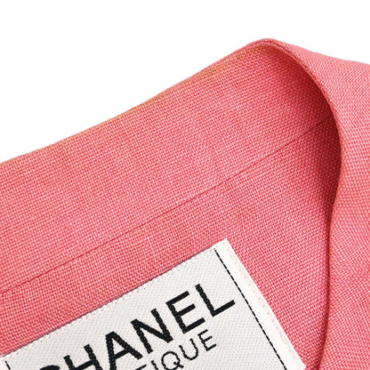 Chanel 1996 Collarless Linen Jacket Pink #40