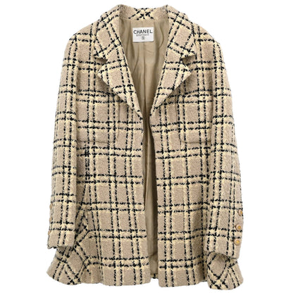Chanel Jacket Check Tweed Beige Black