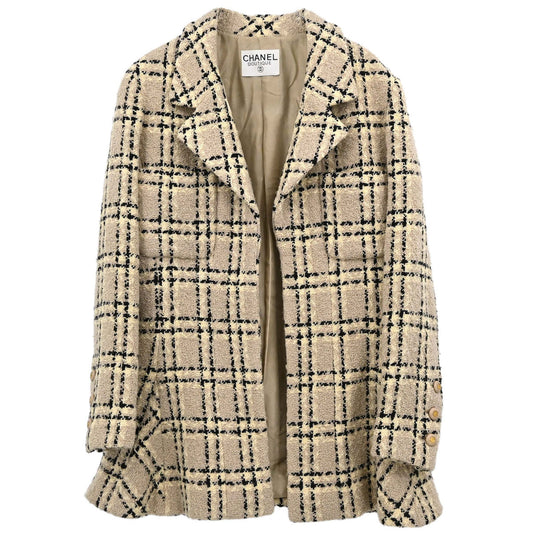 Chanel Jacket Check Tweed Beige Black