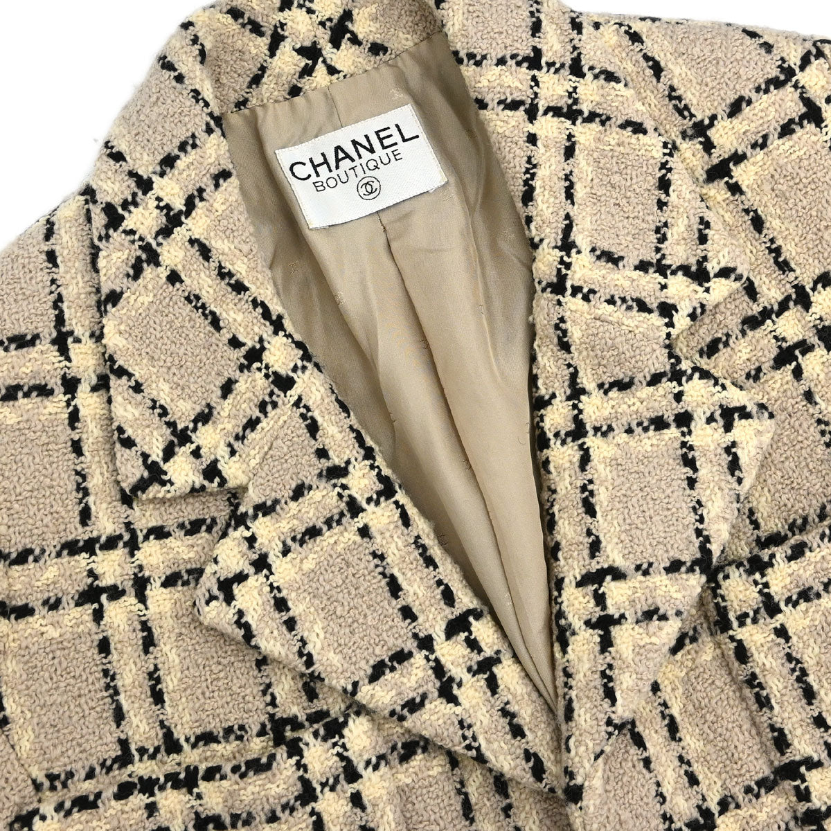 Chanel Jacket Check Tweed Beige Black