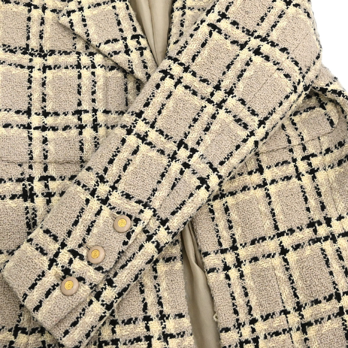 Chanel Jacket Check Tweed Beige Black