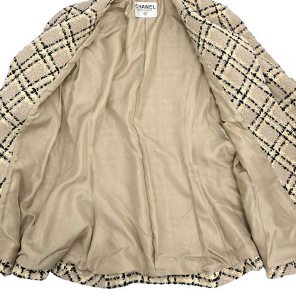 Chanel Jacket Check Tweed Beige Black