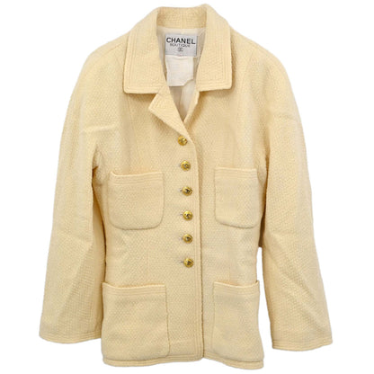 Chanel Single Breasted Tweed Jacket Ivory #36