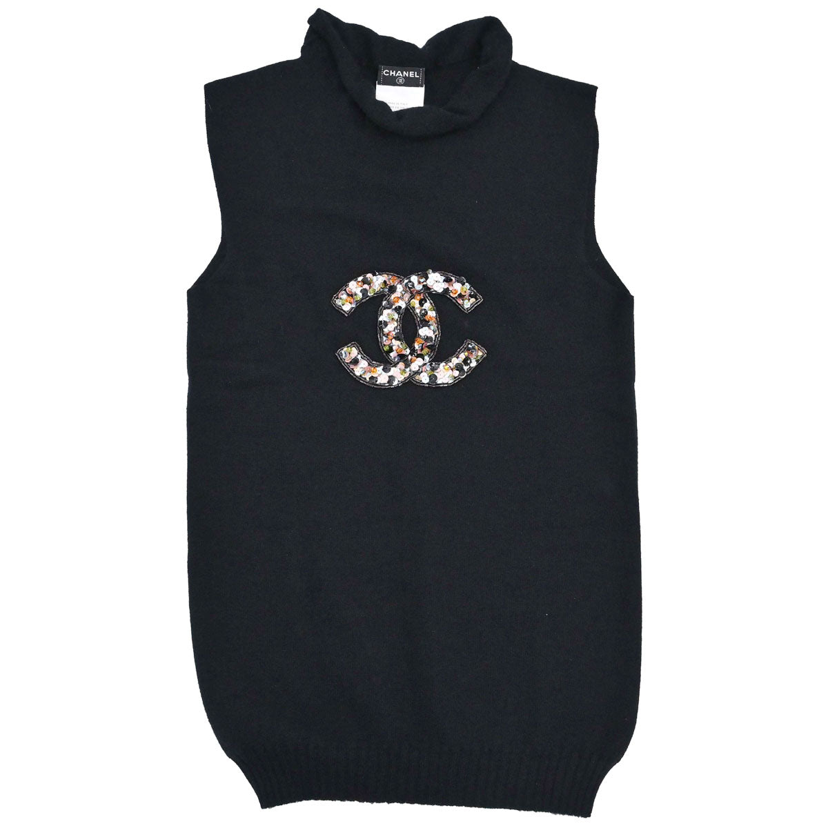Chanel 2005 Sleeveless Cashmere Top Sequins Beads Black #38