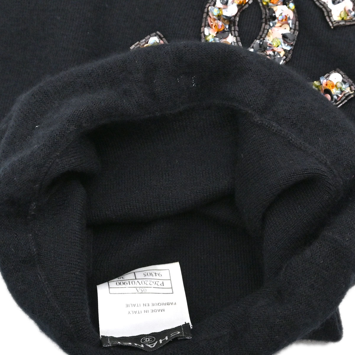 Chanel 2005 Sleeveless Cashmere Top Sequins Beads Black #38