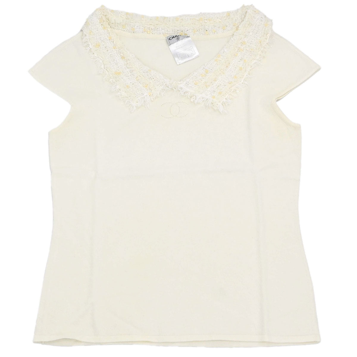 Chanel 2005 Short Sleeve Top Sequins Ivory #40