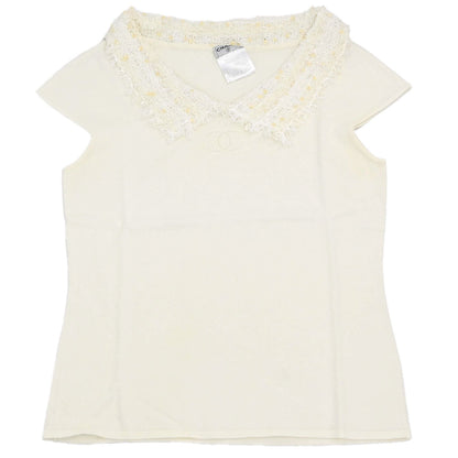 Chanel 2005 Short Sleeve Top Sequins Ivory #40