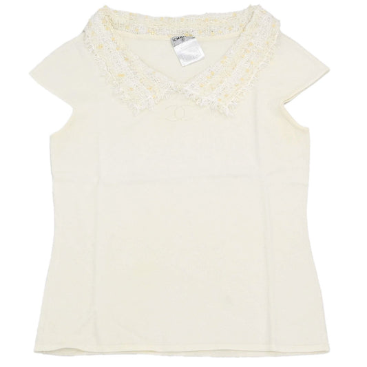 Chanel 2005 Short Sleeve Top Sequins Ivory #40