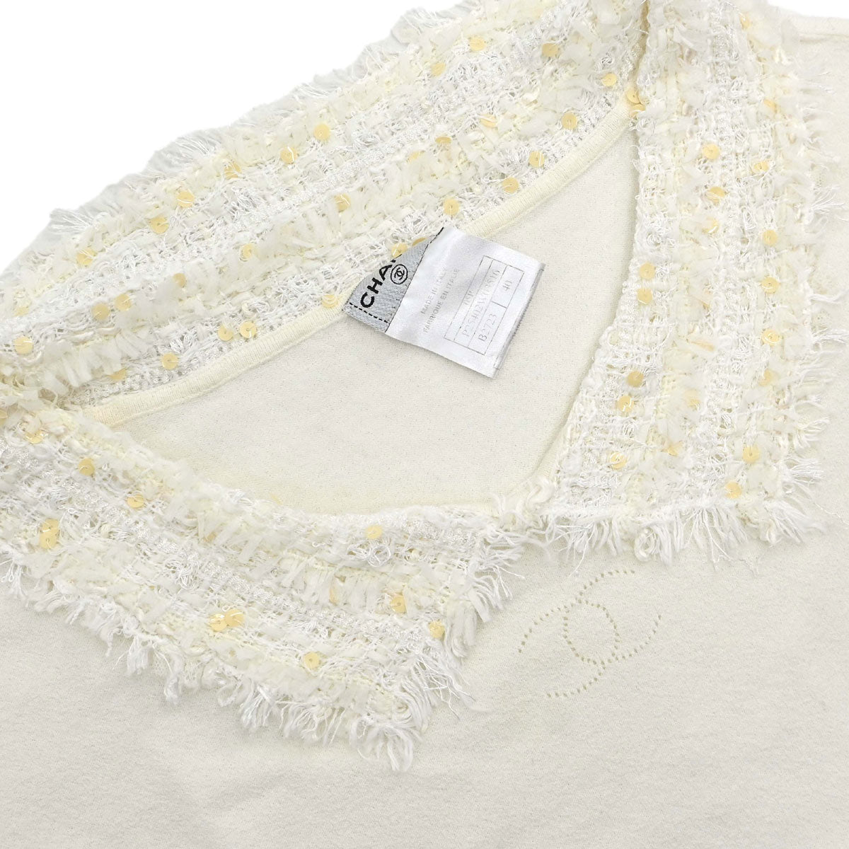 Chanel 2005 Short Sleeve Top Sequins Ivory #40