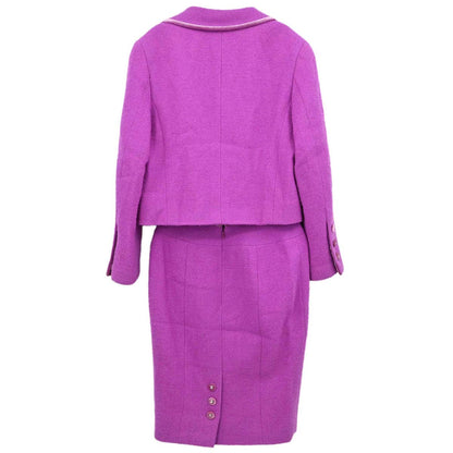 Chanel 1996 Setup Suit Jacket Skirt Tweed Velvet Purple #34