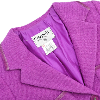 Chanel 1996 Setup Suit Jacket Skirt Tweed Velvet Purple #34