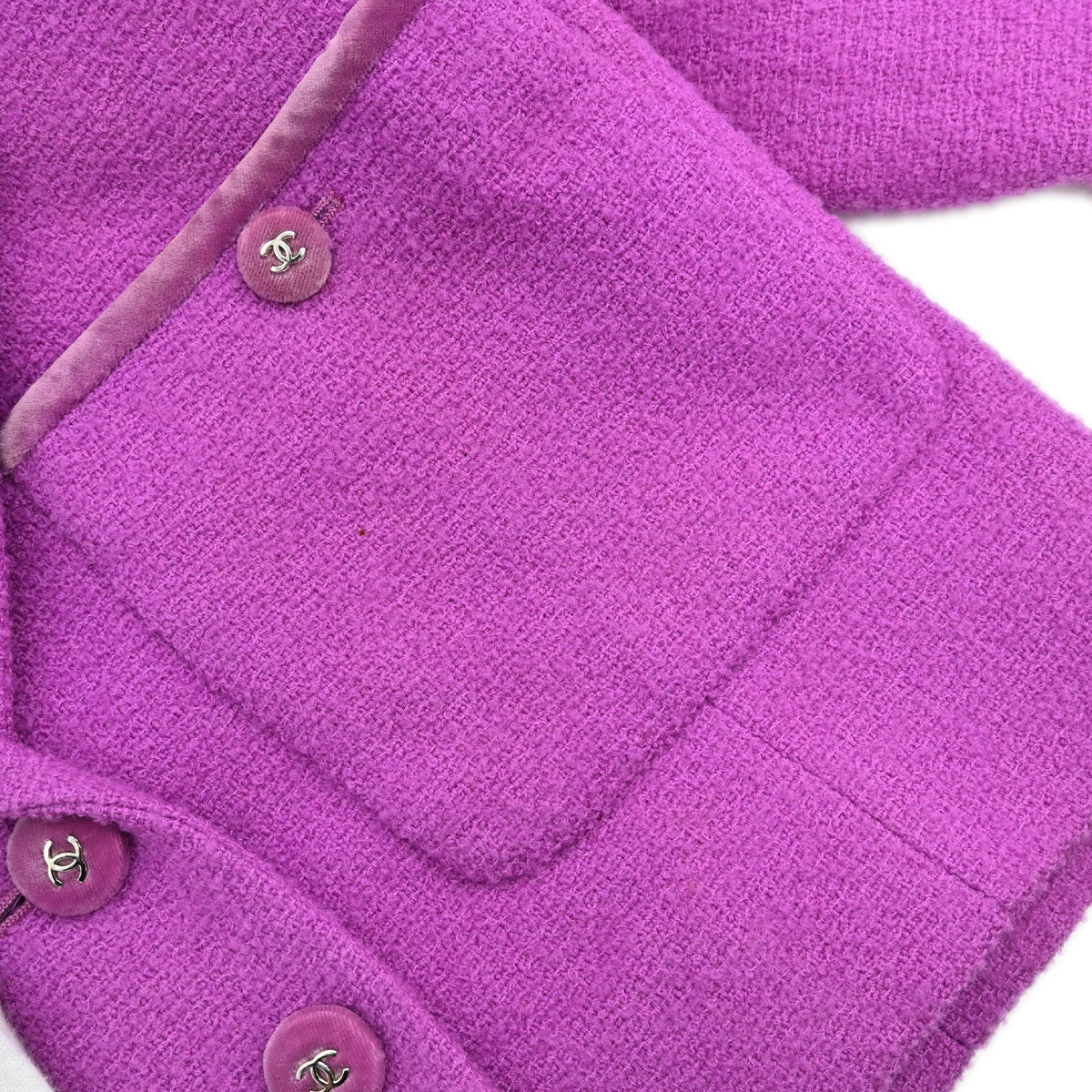 Chanel 1996 Setup Suit Jacket Skirt Tweed Velvet Purple #34