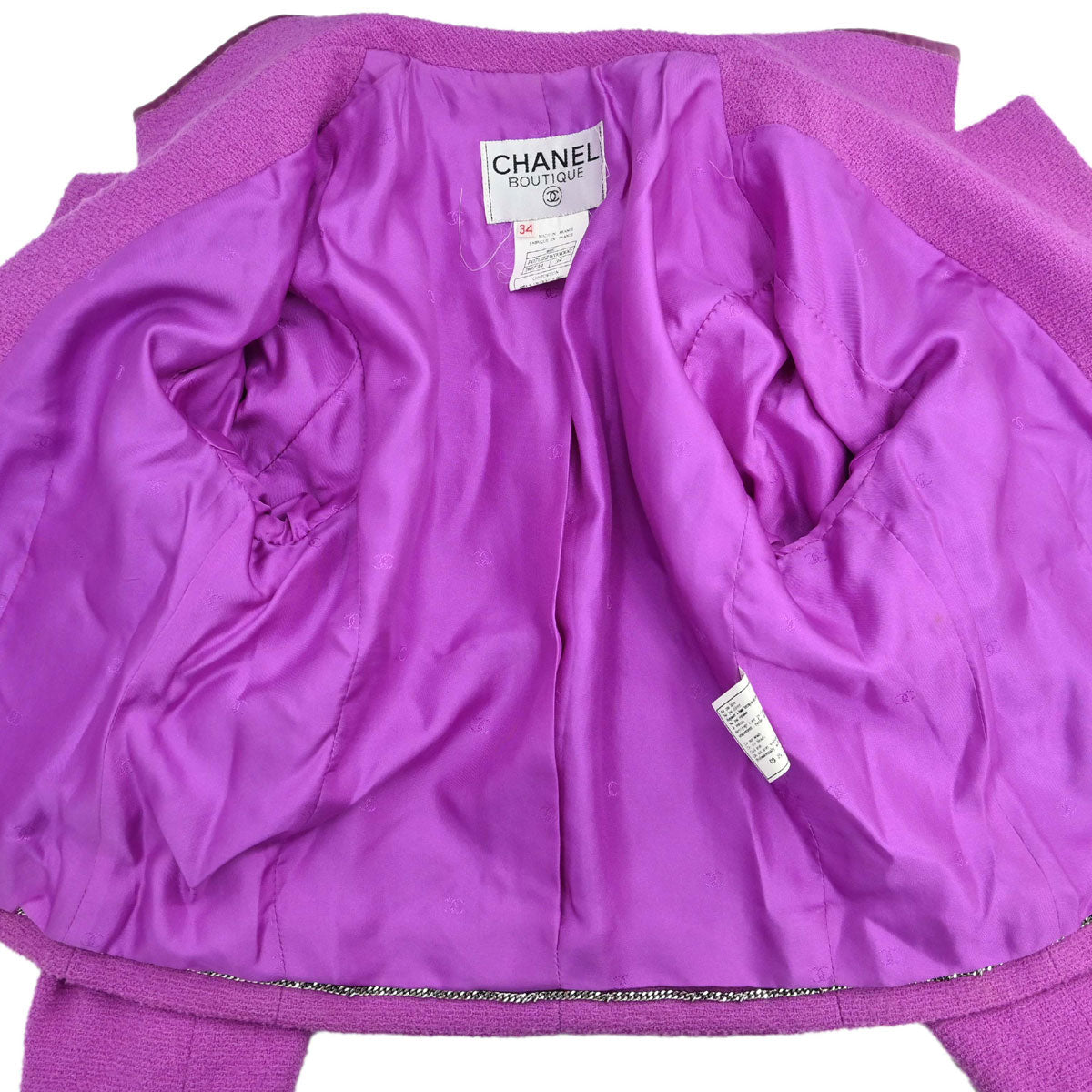 Chanel 1996 Setup Suit Jacket Skirt Tweed Velvet Purple #34
