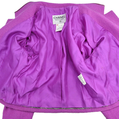 Chanel 1996 Setup Suit Jacket Skirt Tweed Velvet Purple #34