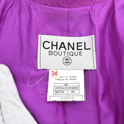Chanel 1996 Setup Suit Jacket Skirt Tweed Velvet Purple #34