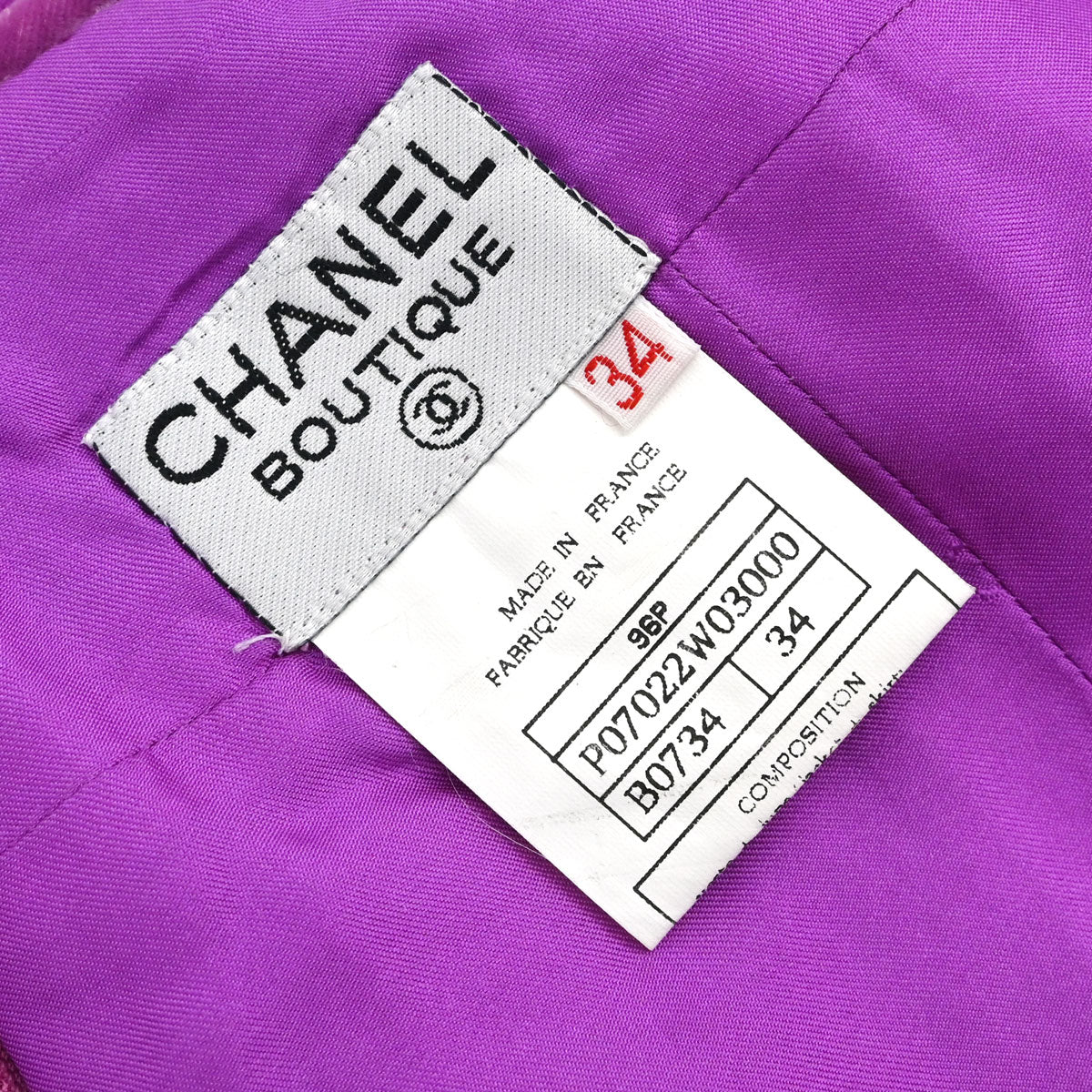 Chanel 1996 Setup Suit Jacket Skirt Tweed Velvet Purple #34